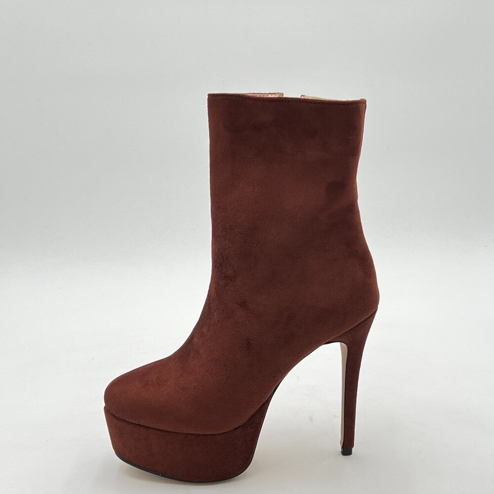 Brown Suede Platform Thin Super High Heels Ankle Boots Closed Pointed Toe Shoes
